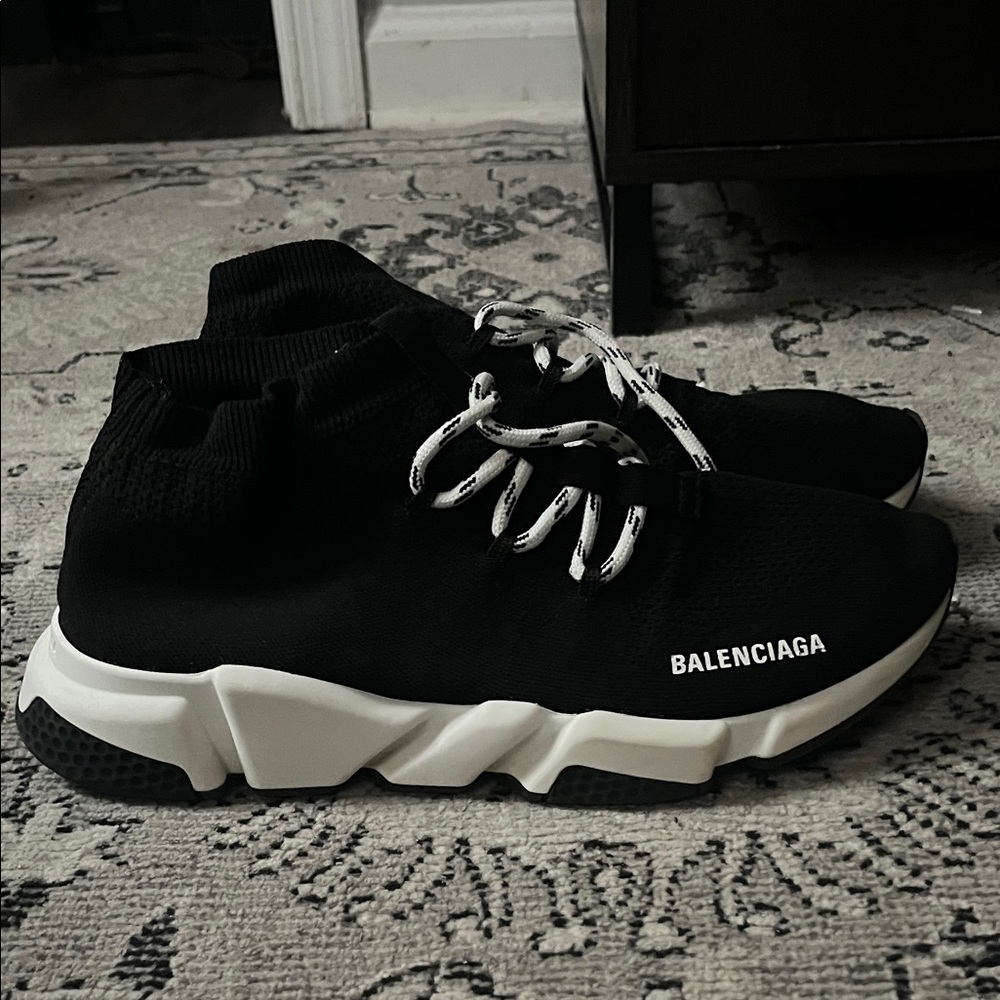 Balenciaga Black Knit Sneakers with White Accents